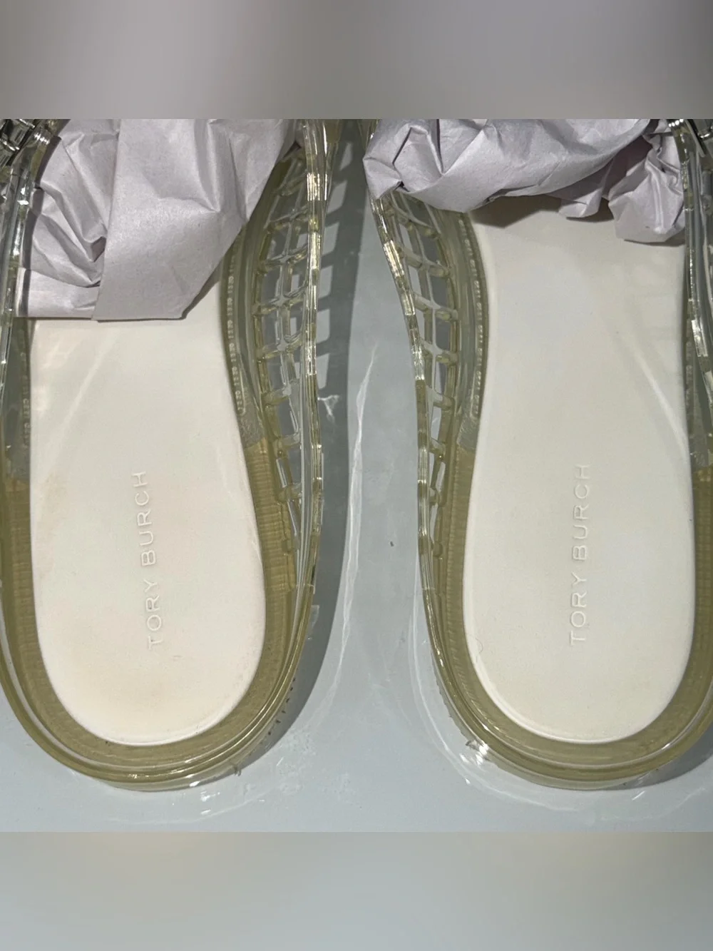 TORY BURCH MELLOW MARY JANE JELLY - CLEAR / SILVER - SZ - 9